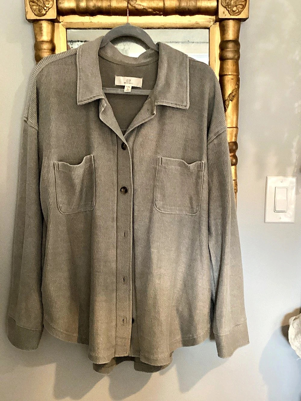 Thread & Supply Ribbed Button Front Shirt Gray XL Like New